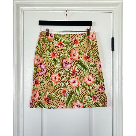 Vintage WORTHINGTON Skirt Womens Bright Floral Stretch Pencil Size 12 - Picture 1 of 5